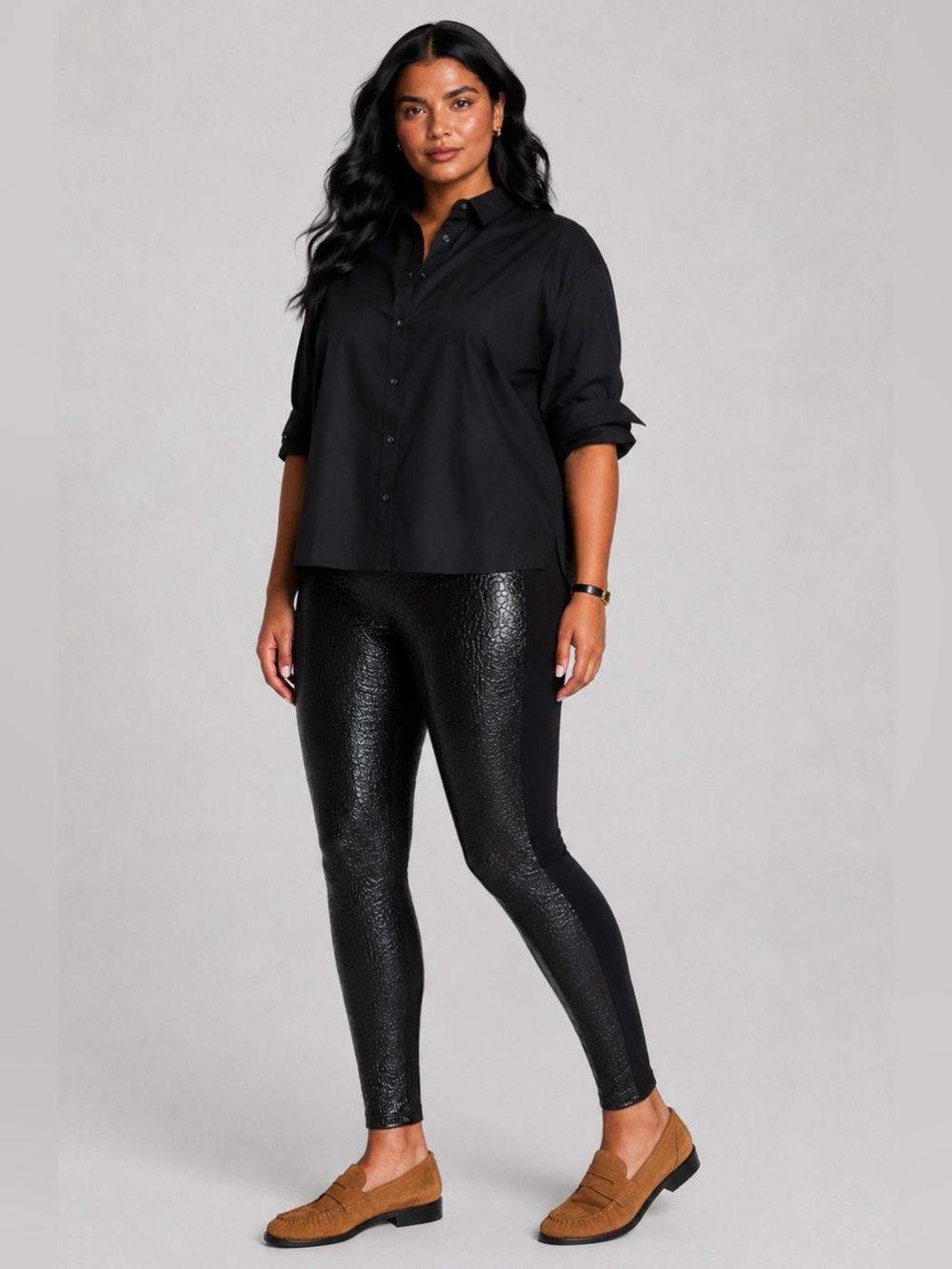 NWT Zizzi Women's Crinkle Faux Leather Front Black Leggings Pants Size 14/16 XL